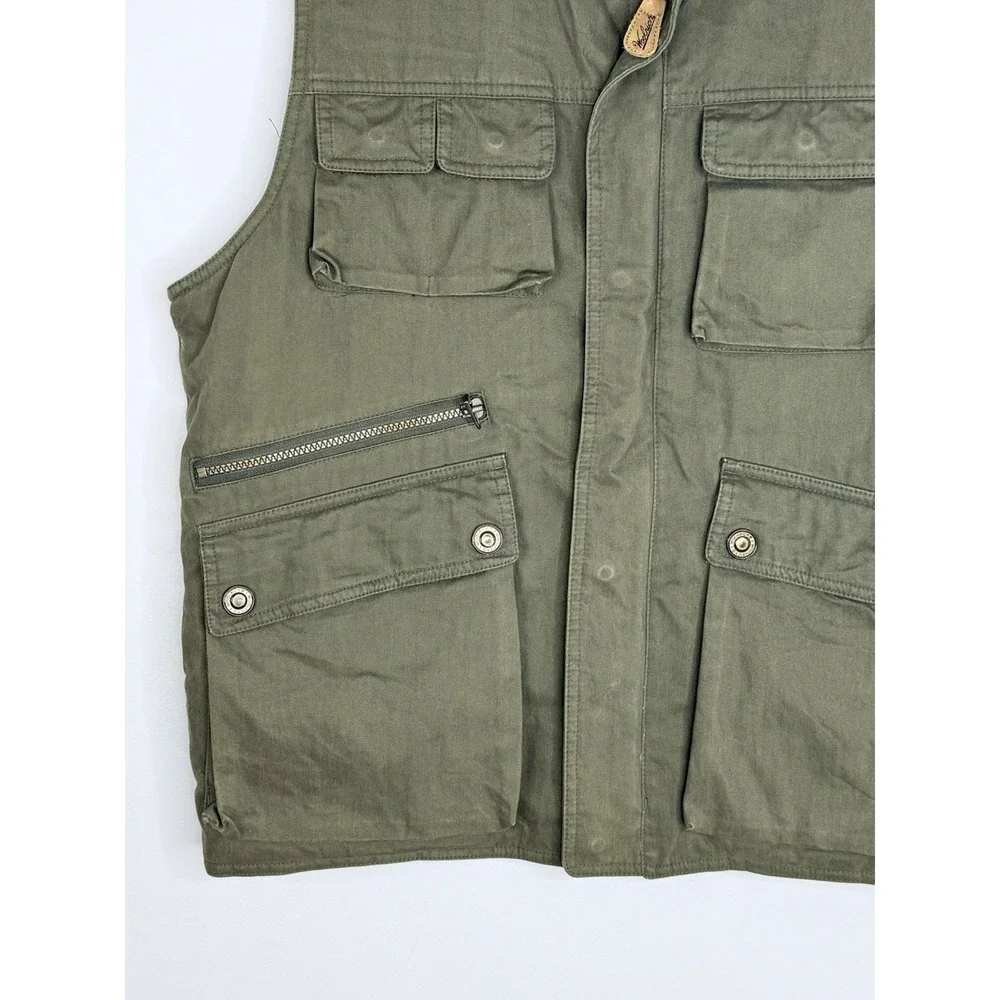Woolrich Mens M Moss Green Plaid Flannel Lined Insulated Corduroy Collar Vest